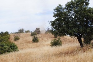 Maquina empujadora reforzando cortafuegos.