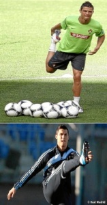 Cristiano Ronaldo realizando un estiramiento estástico y otro dinámico. / Foto: Real Madrid.