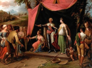 Carlos III repartiendo tierras a los colonos de las Nuevas Poblaciones, de Victorino López (Alcázar de Segovia).