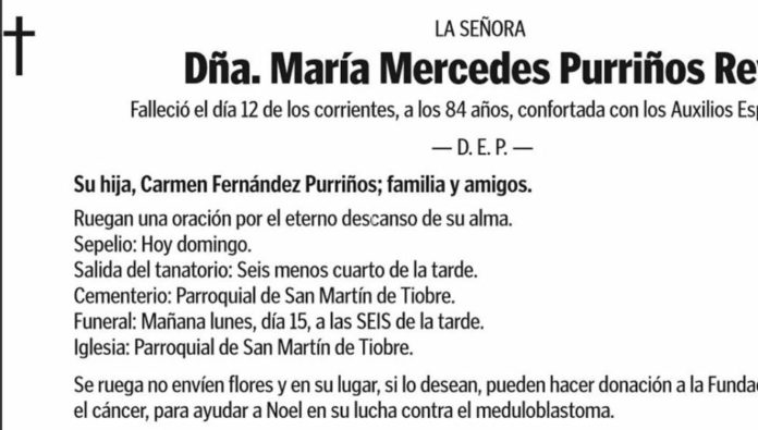 Una mujer pide en su esquela donaciones para un niño enfermo en vez de que compren flores para su funeral