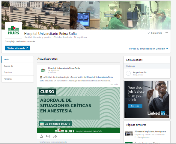 El Hospital Reina Sofía amplía su presencia en redes sociales abriendo un nuevo canal en Linkedin